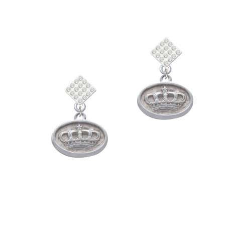 Crown - Oval Seal White Clear Crystal Diamond-Shape Earrings