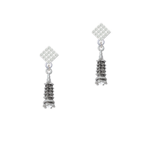 Pagoda with Clear Crystal White Clear Crystal Diamond-Shape Earrings