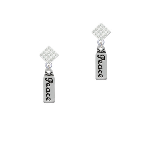 Peace White Clear Crystal Diamond-Shape Earrings