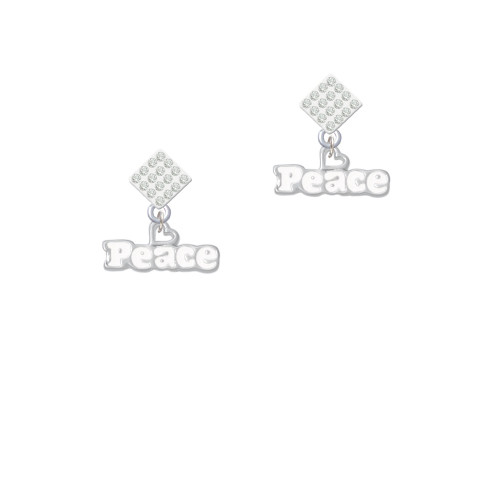 White ''Peace'' with Heart White Clear Crystal Diamond-Shape Earrings