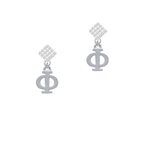 Large Greek Letter - Phi - White Clear Crystal Diamond-Shape Earrings