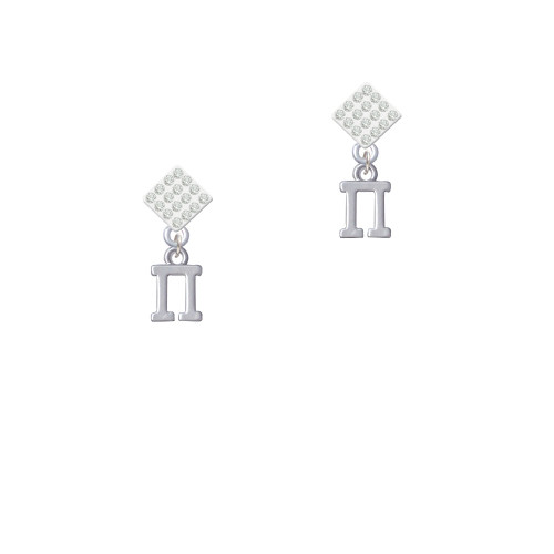 Small Greek Letter - Pi - White Clear Crystal Diamond-Shape Earrings