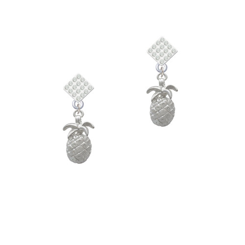 Pineapple White Clear Crystal Diamond-Shape Earrings