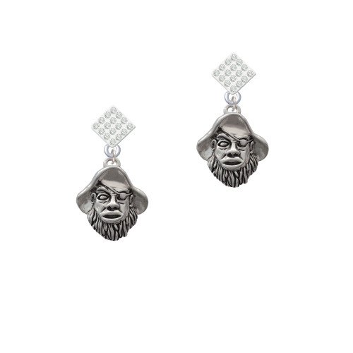 Large Pirate - Mascot White Clear Crystal Diamond-Shape Earrings