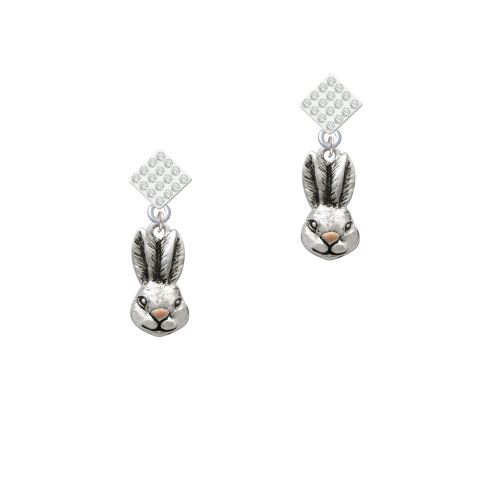 Antiqued Bunny Head White Clear Crystal Diamond-Shape Earrings