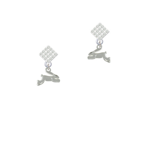 Leaping Rabbit White Clear Crystal Diamond-Shape Earrings