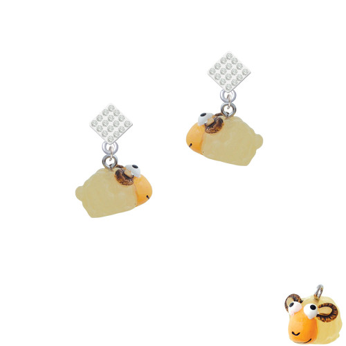 Resin Ram White Clear Crystal Diamond-Shape Earrings