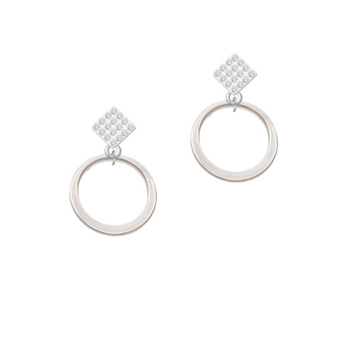 Large Karma Ring White Clear Crystal Diamond-Shape Earrings