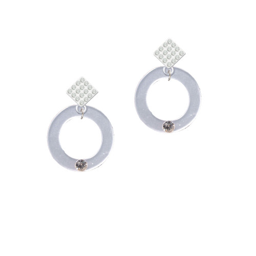 Acrylic 7/8" Ring with 4mm Crystal Imitation Pearl White Clear Crystal Diamond-Shape Earrings