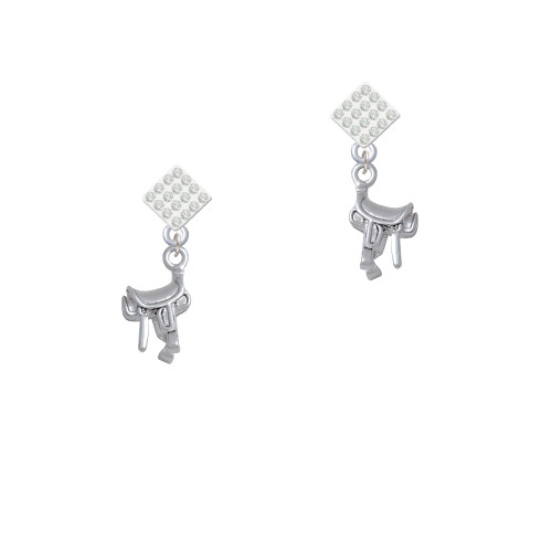 English Saddle White Clear Crystal Diamond-Shape Earrings