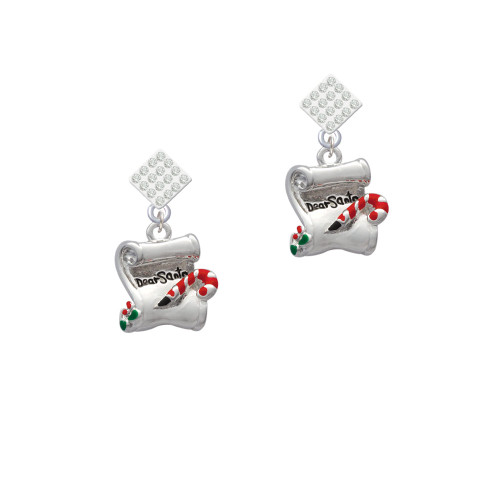Dear Santa Letter White Clear Crystal Diamond-Shape Earrings
