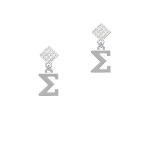 Large Greek Letter - Sigma - White Clear Crystal Diamond-Shape Earrings