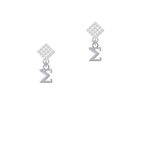 Small Greek Letter - Sigma - White Clear Crystal Diamond-Shape Earrings