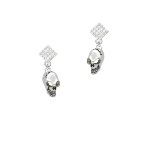 Large Skull White Clear Crystal Diamond-Shape Earrings