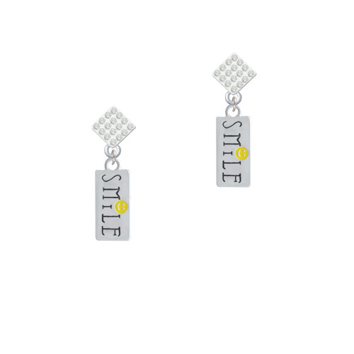 Smile with Smiley Face Rectangle White Clear Crystal Diamond-Shape Earrings