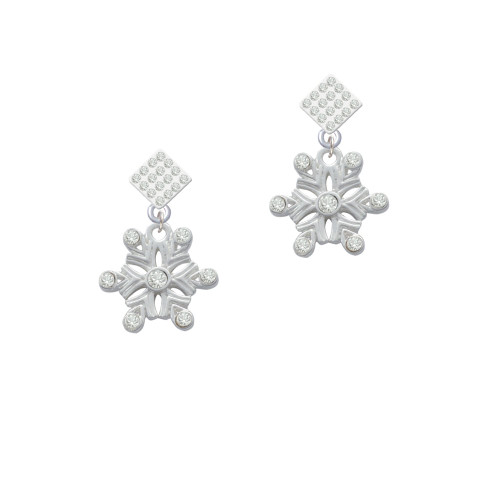Snowflake with 7 Clear Crystals White Clear Crystal Diamond-Shape Earrings
