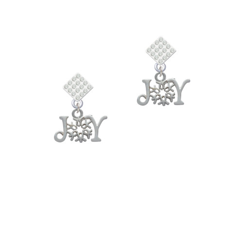 Joy with Snowflake White Clear Crystal Diamond-Shape Earrings