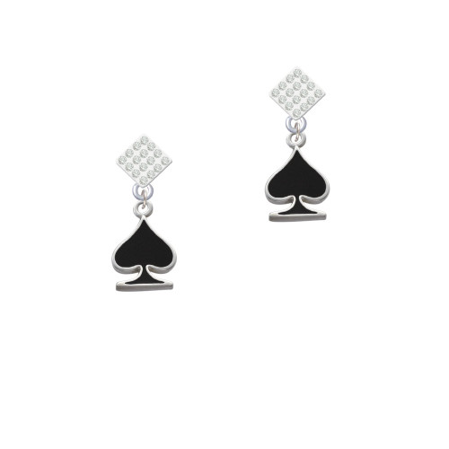 Card Suit - Spade White Clear Crystal Diamond-Shape Earrings