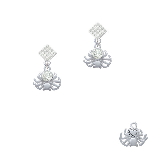 3-D Clear Crystal Spider White Clear Crystal Diamond-Shape Earrings