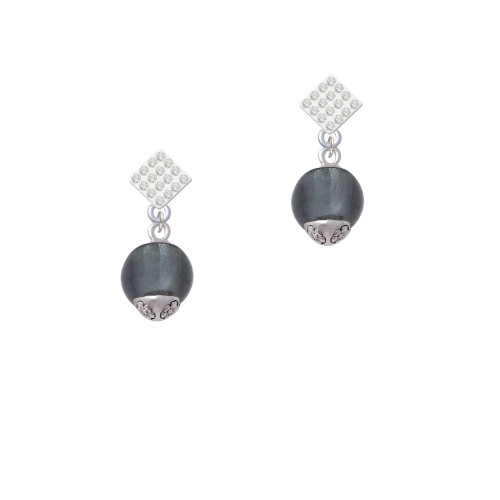 12mm Gray Roller Spinner with Silver Tone Lining Glass Spinner White Clear Crystal Diamond-Shape Earrings