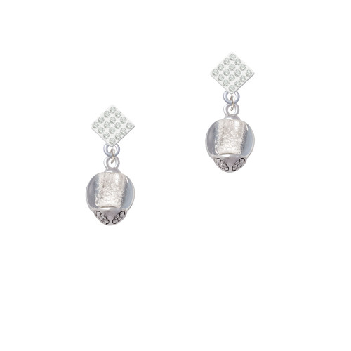 12mm Clear Roller Spinner with Silver Tone Lining Glass Spinner White Clear Crystal Diamond-Shape Earrings