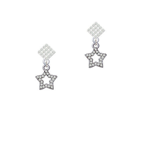Open Star with Clear Crystals White Clear Crystal Diamond-Shape Earrings