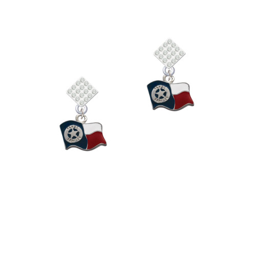 Texas Flag - Ranger White Clear Crystal Diamond-Shape Earrings