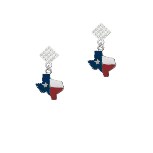 Texas with Rope Border White Clear Crystal Diamond-Shape Earrings