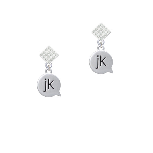 Text Chat - jk - Just Kidding - White Clear Crystal Diamond-Shape Earrings