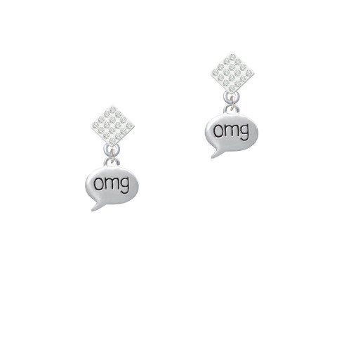 Text Chat - omg - Oh My God - White Clear Crystal Diamond-Shape Earrings