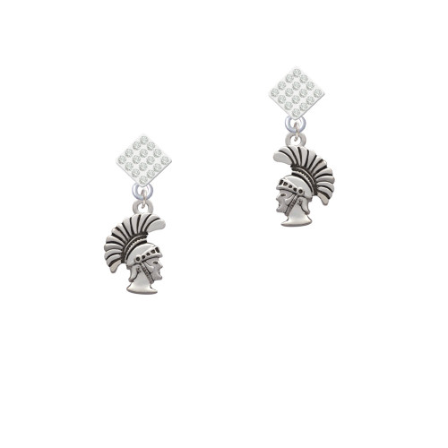 Small Trojan - Mascot White Clear Crystal Diamond-Shape Earrings
