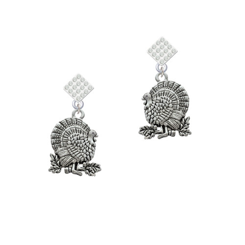 Antiqued Turkey White Clear Crystal Diamond-Shape Earrings
