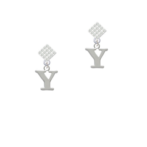Large Greek Letter - Upsilon - White Clear Crystal Diamond-Shape Earrings