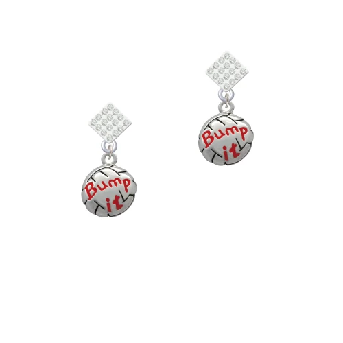 Volleyball - ''Bump It'' White Clear Crystal Diamond-Shape Earrings