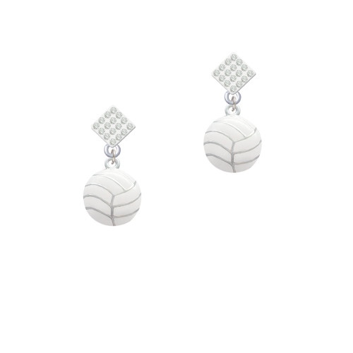 Large Volleyball White Clear Crystal Diamond-Shape Earrings