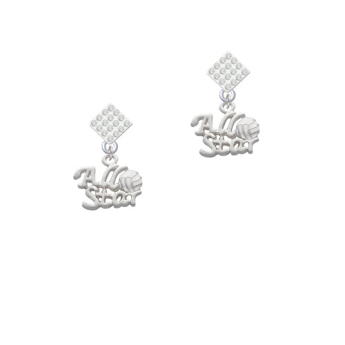All Star - Volleyball White Clear Crystal Diamond-Shape Earrings