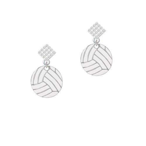 3/4'' Enamel Volleyball White Clear Crystal Diamond-Shape Earrings