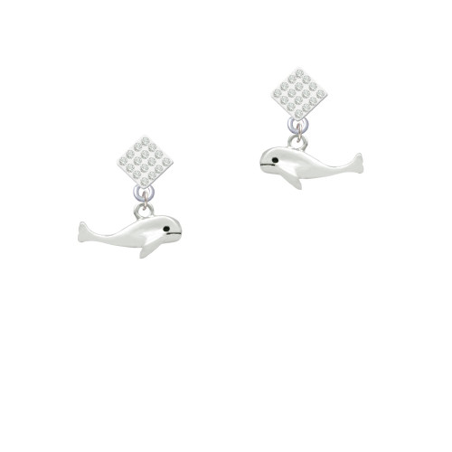 Whale White Clear Crystal Diamond-Shape Earrings