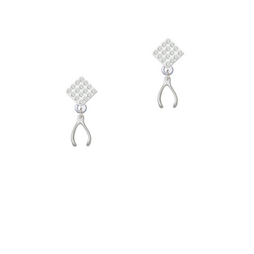 Mini Wishbone White Clear Crystal Diamond-Shape Earrings