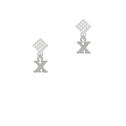 Small Initial - X - White Clear Crystal Diamond-Shape Earrings