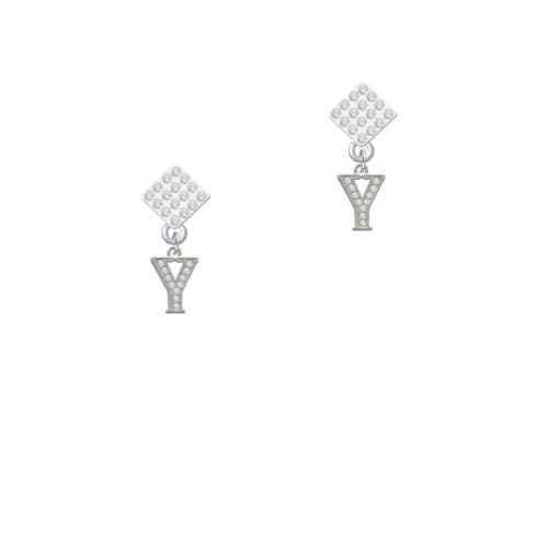 Small Crystal Initial - Y - White Clear Crystal Diamond-Shape Earrings