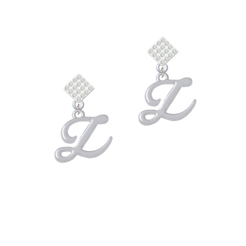 Small Gelato Script Initial - Z - White Clear Crystal Diamond-Shape Earrings