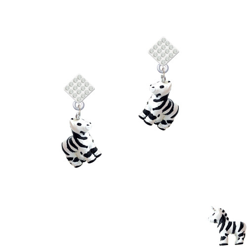 Resin Zebra White Clear Crystal Diamond-Shape Earrings