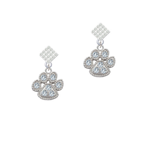 Large Paw with Clear Crystals White Clear Crystal Diamond-Shape Earrings