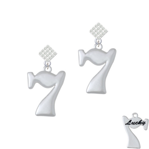 Large Lucky 7 White Clear Crystal Diamond-Shape Earrings