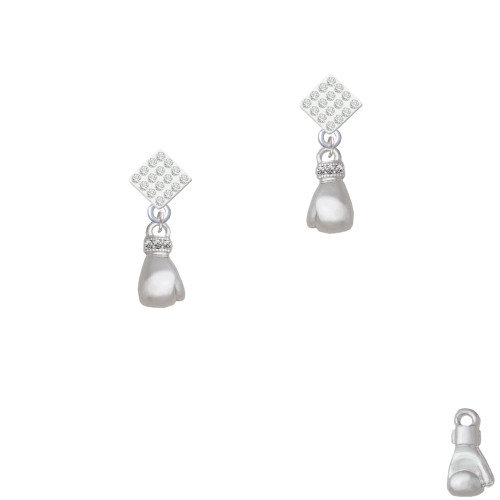 Small Boxing Glove White Clear Crystal Diamond-Shape Earrings