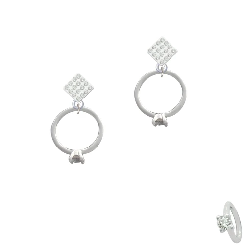 Large Engagement Ring with Crystal White Clear Crystal Diamond-Shape Earrings