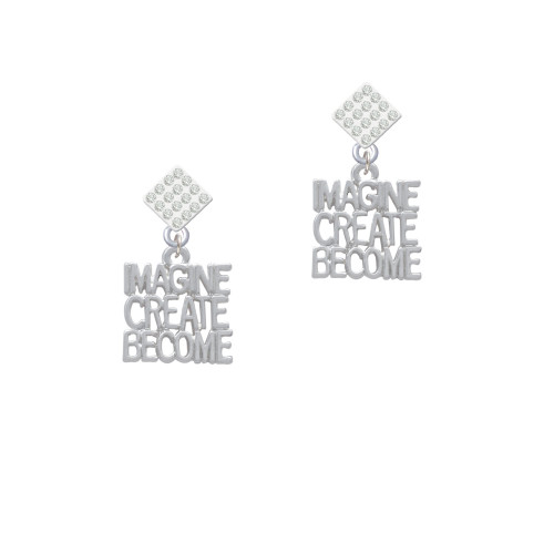 Imagine Create Become White Clear Crystal Diamond-Shape Earrings