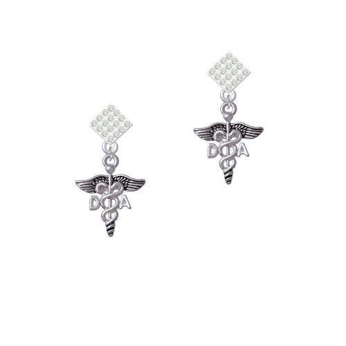 Caduceus - DA White Clear Crystal Diamond-Shape Earrings