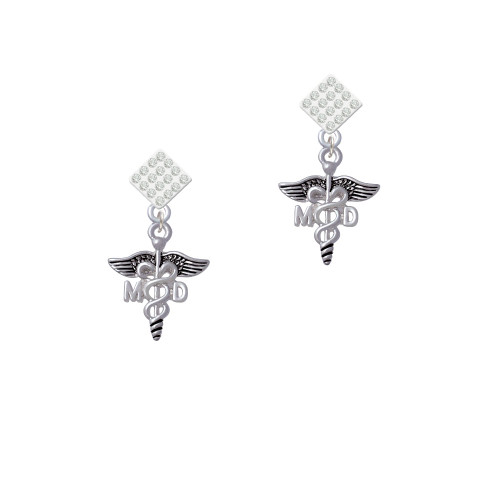 Caduceus - MD White Clear Crystal Diamond-Shape Earrings